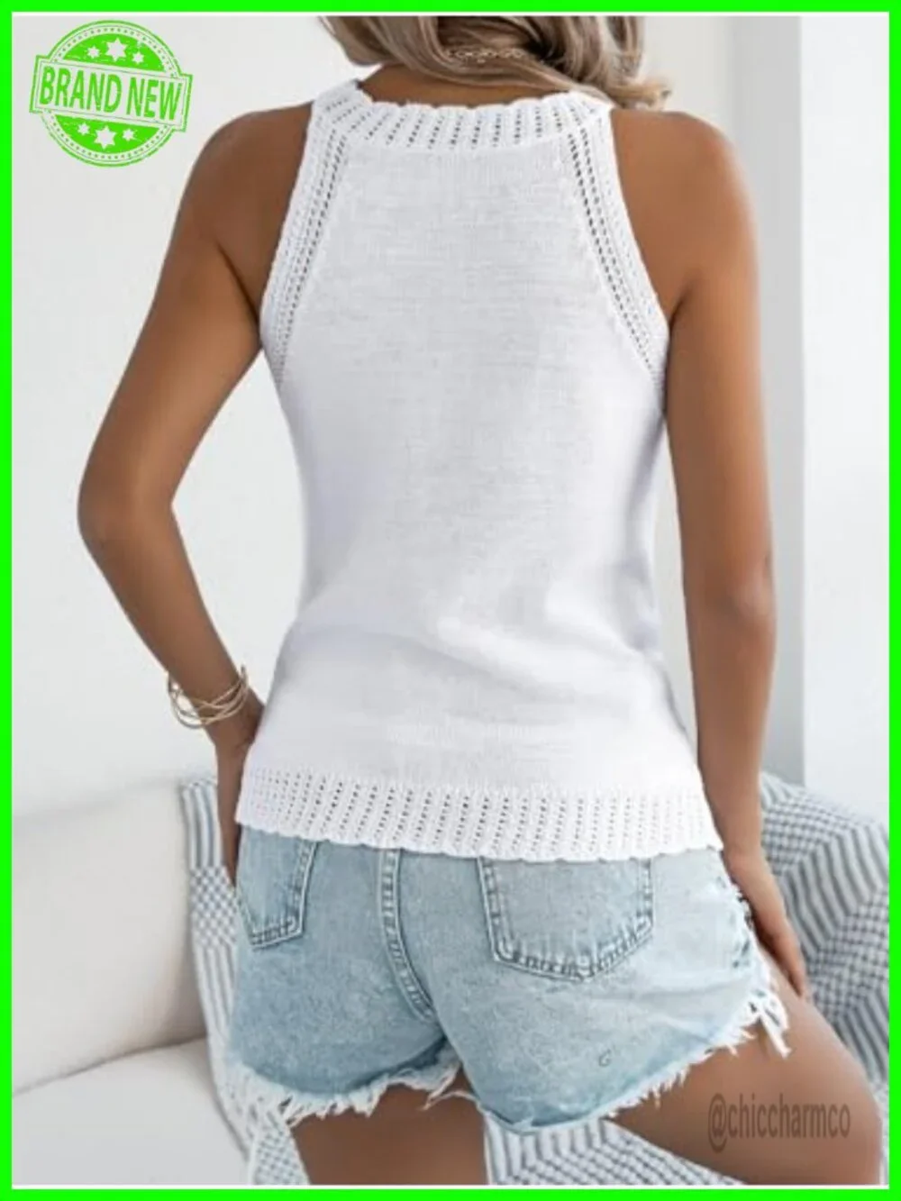 Hollow Out Knitted Tank Top Sleeveless Crew Neck Pullover Vest